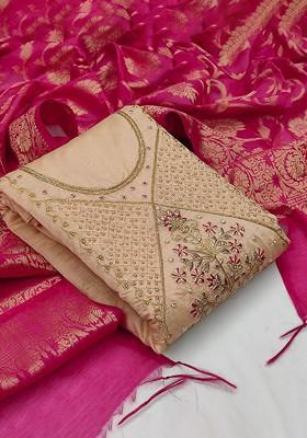 Beige Embroidered Poly Blend Kurta Set