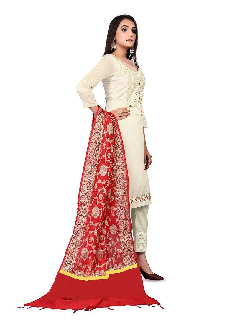 White Embroidered Blended Straight Kurta Set - Indya