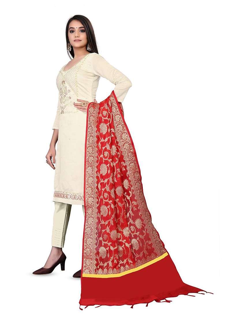 White Embroidered Blended Straight Kurta Set - Indya