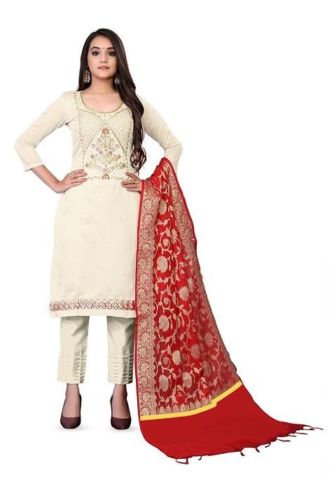 White Embroidered Poly Blend Kurta Set
