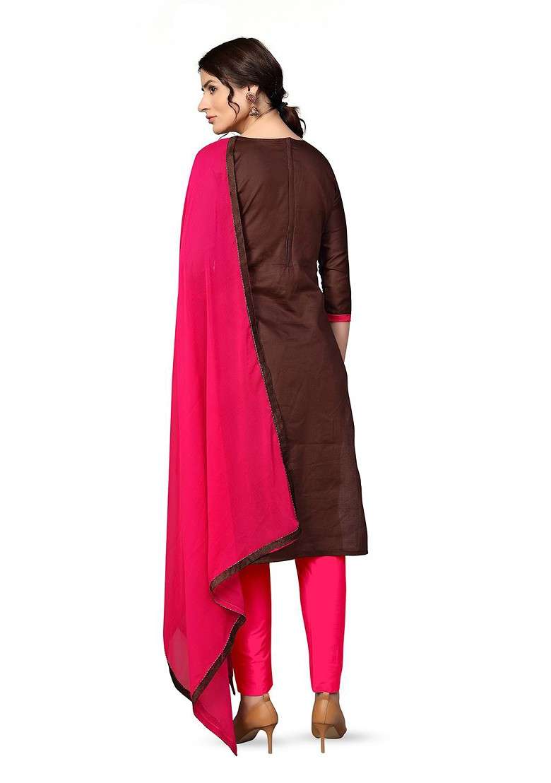 Brown Embroidered Blended Pakistani Suit Set - Indya