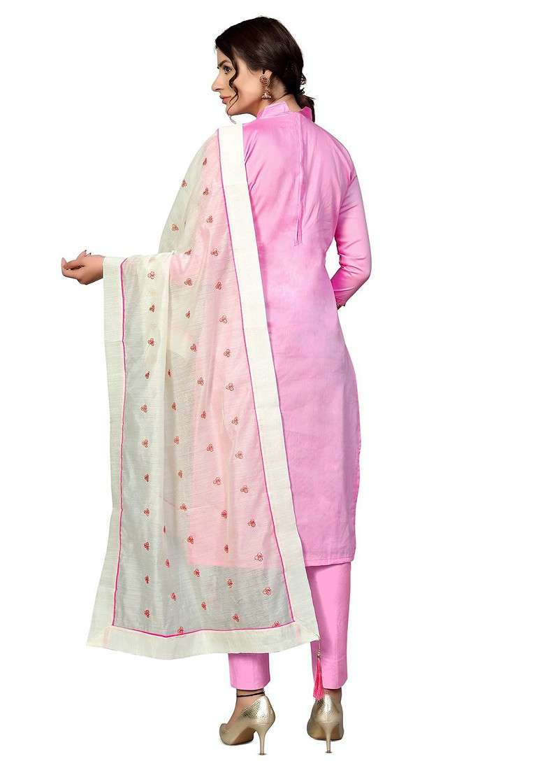 Pink Embroidered Blended Pakistani Suit Set - Indya