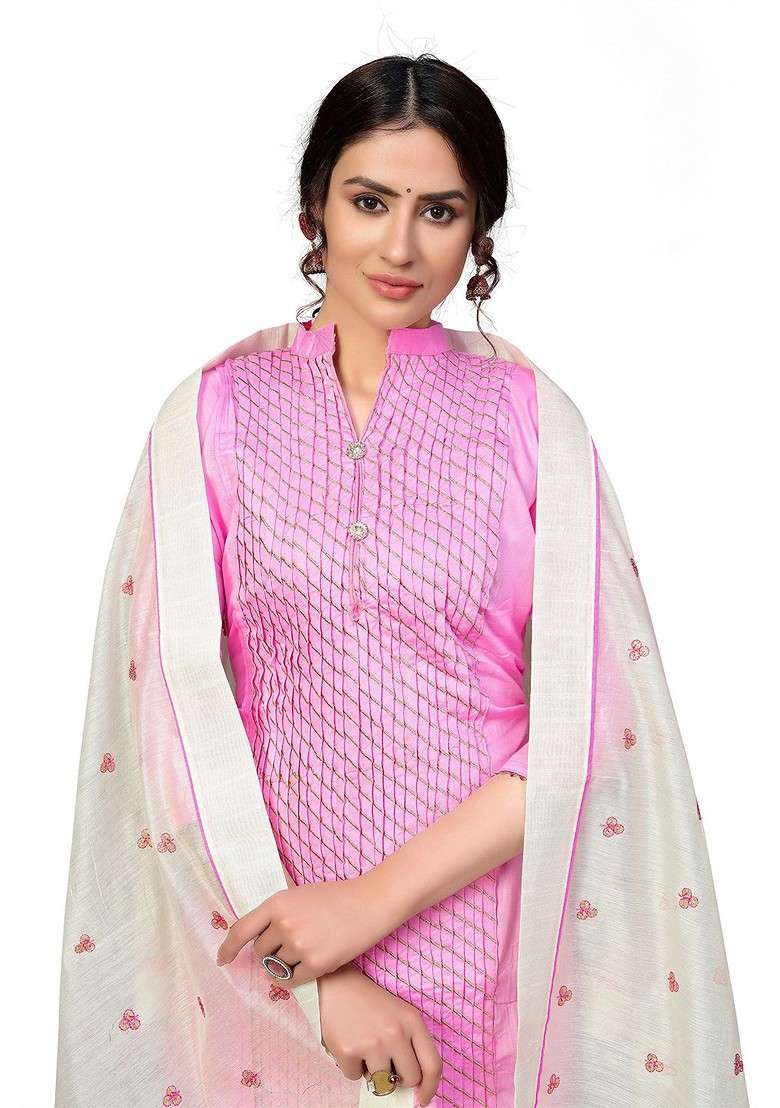 Pink Embroidered Blended Pakistani Suit Set - Indya