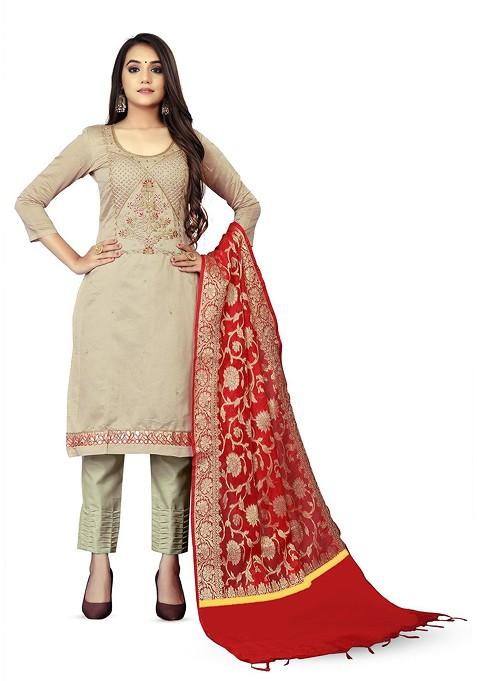 Grey Embroidered Poly Blend Kurta Set