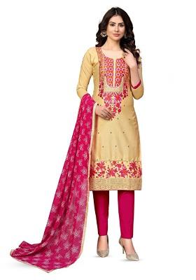 Beige Embroidered Poly Blend Kurta Set