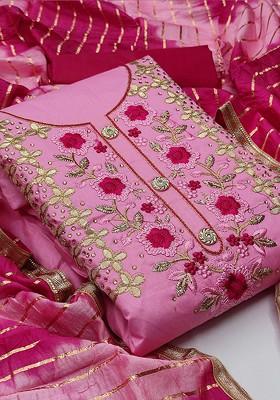 Pink Embellished Poly Blend Kurta Set