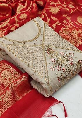 Grey Embellished Poly Blend Kurta Set