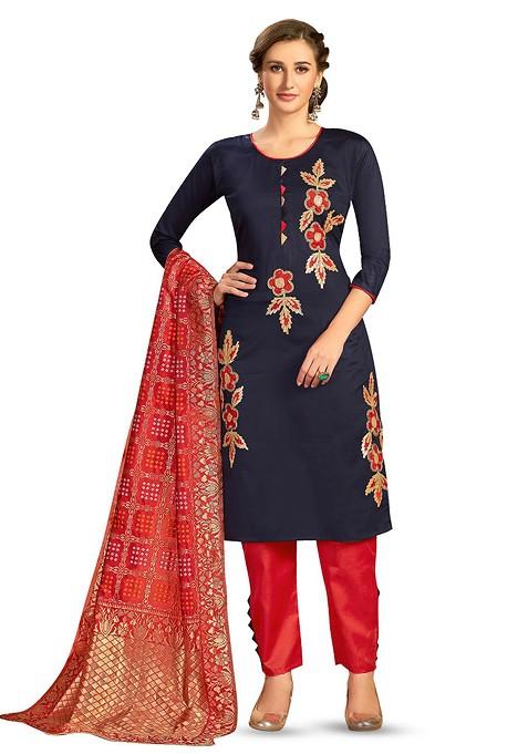 Blue Embellished Poly Blend Kurta Set