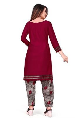 Maroon Printed Silk Crepe Kurta Set