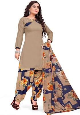 Grey Printed Silk Crepe Kurta Set