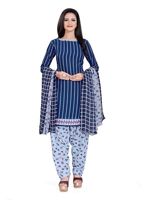 Navy Blue Striped Poly Punjabi Suit