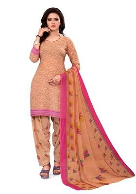 Peach Printed Silk Crepe Kurta Set