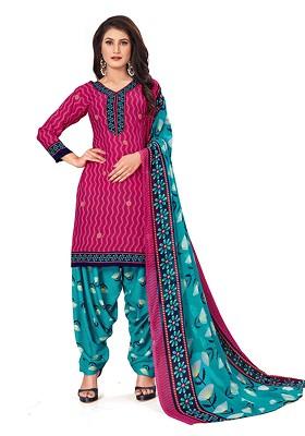 Pink Printed Poly Blend Kurta Set