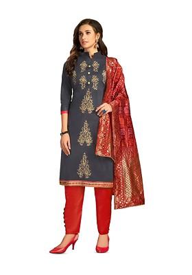 Grey Embellished Poly Blend Kurta Set