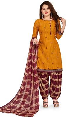 Mustard Printed Poly Blend Kurta Set