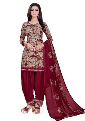 Red Printed Poly Blend Kurta Set