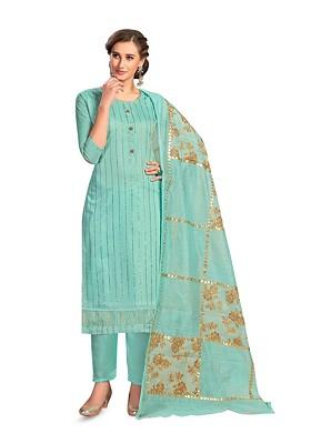 Sea Green Embellished Poly Blend Kurta Set