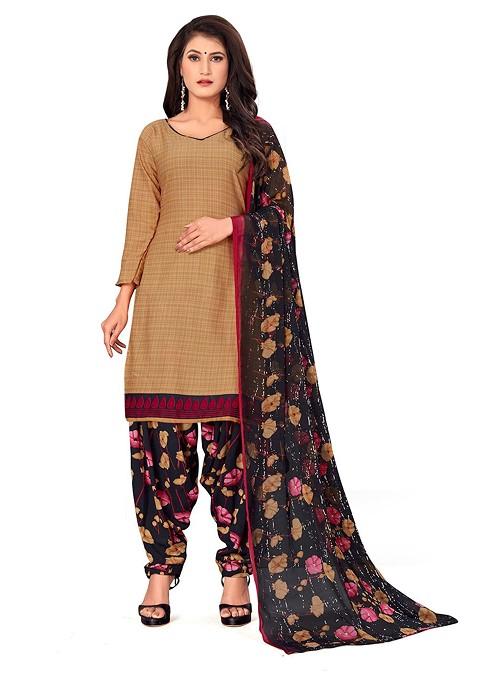 Beige Printed Poly Blend Kurta Set
