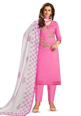 Pink Embellished Poly Blend Kurta Set