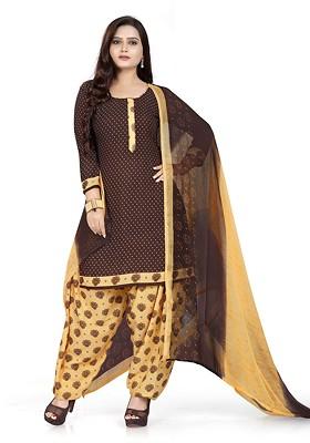 Brown Printed Silk Crepe Kurta Set