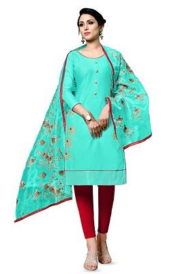 Sea Green Embroidered Pure Cotton Kurta Set