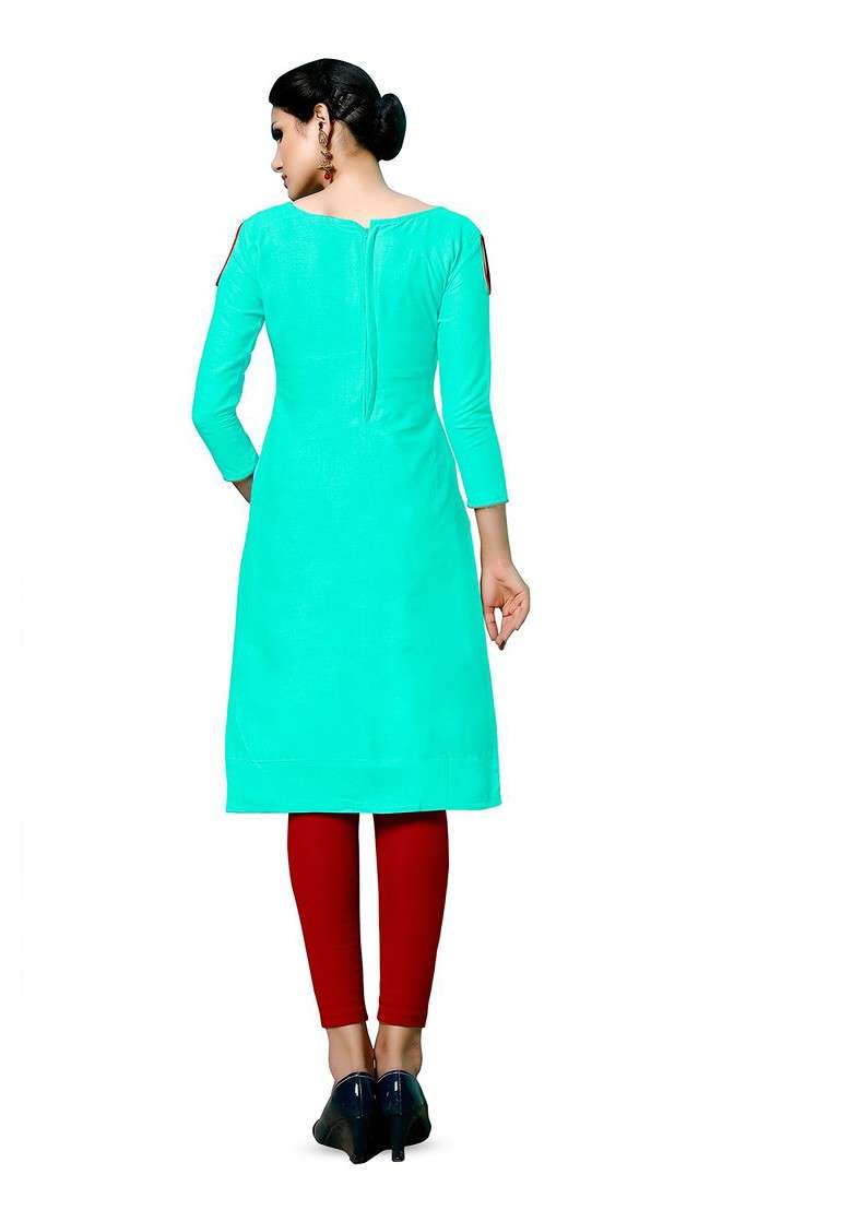 Sea Green Embroidered Pure Cotton Kurta Set - Indya