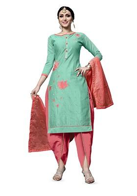 Olive Embroidered Pure Cotton Kurta Set