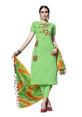 Green Embroidered Pure Cotton Kurta Set