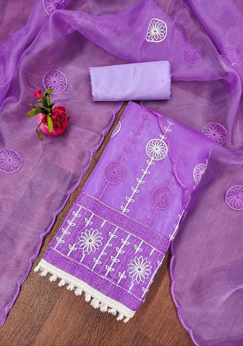 Purple Embellished Organza Kurta Set