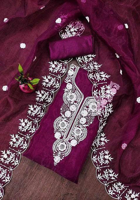 Purple Embroidered Organza Kurta Set
