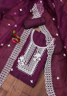 Purple Embroidered Organza Kurta Set