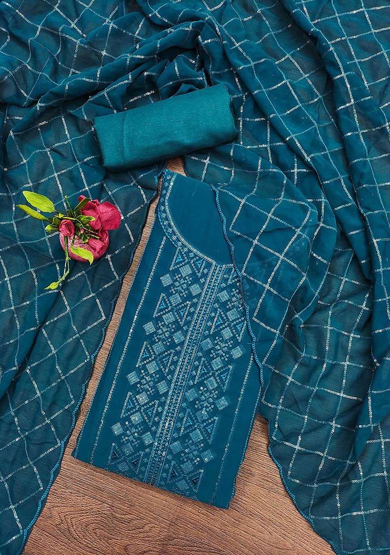 Teal Embellished Poly Blend Kurta Set - Indya