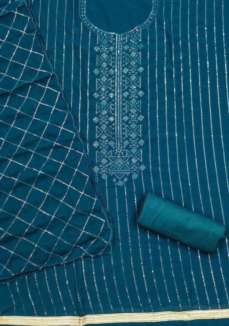 Teal Embellished Poly Blend Kurta Set - Indya