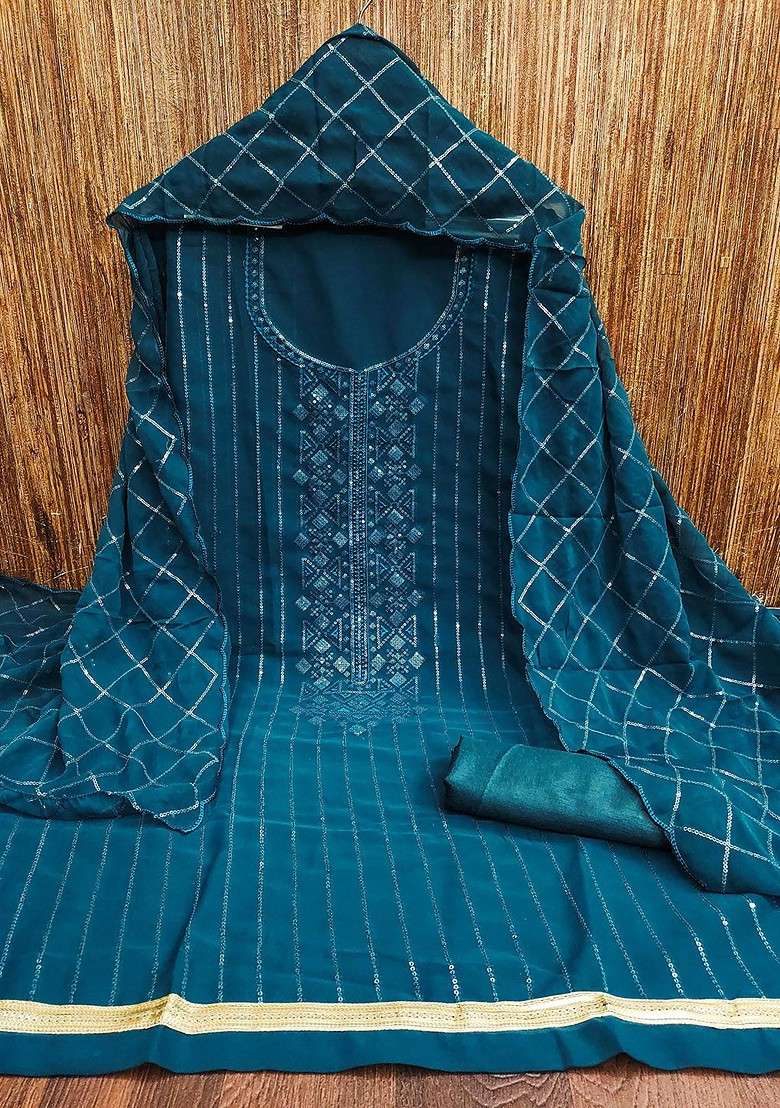 Teal Embellished Poly Blend Kurta Set - Indya