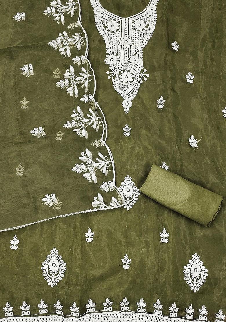 Green Embroidered Organza Kurta Set - Indya