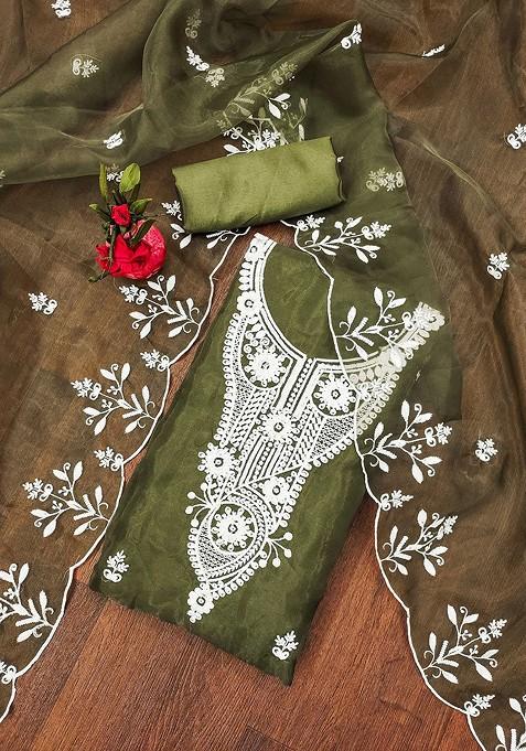 Green Embroidered Organza Kurta Set