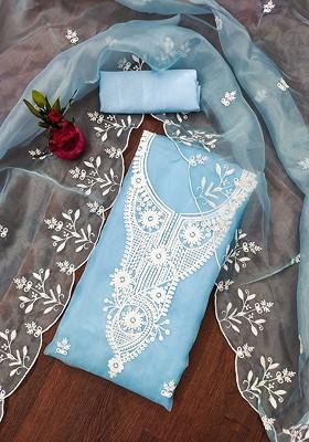 Turquoise Blue Embroidered Organza Kurta Set