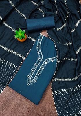 Blue Embroidered Poly Blend Kurta Set