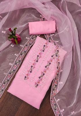 Pink Embellished Organza Kurta Set