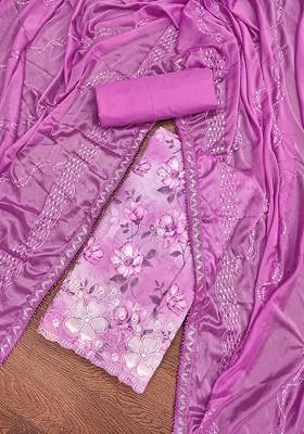 Lavender Embroidered Poly Blend Kurta Set