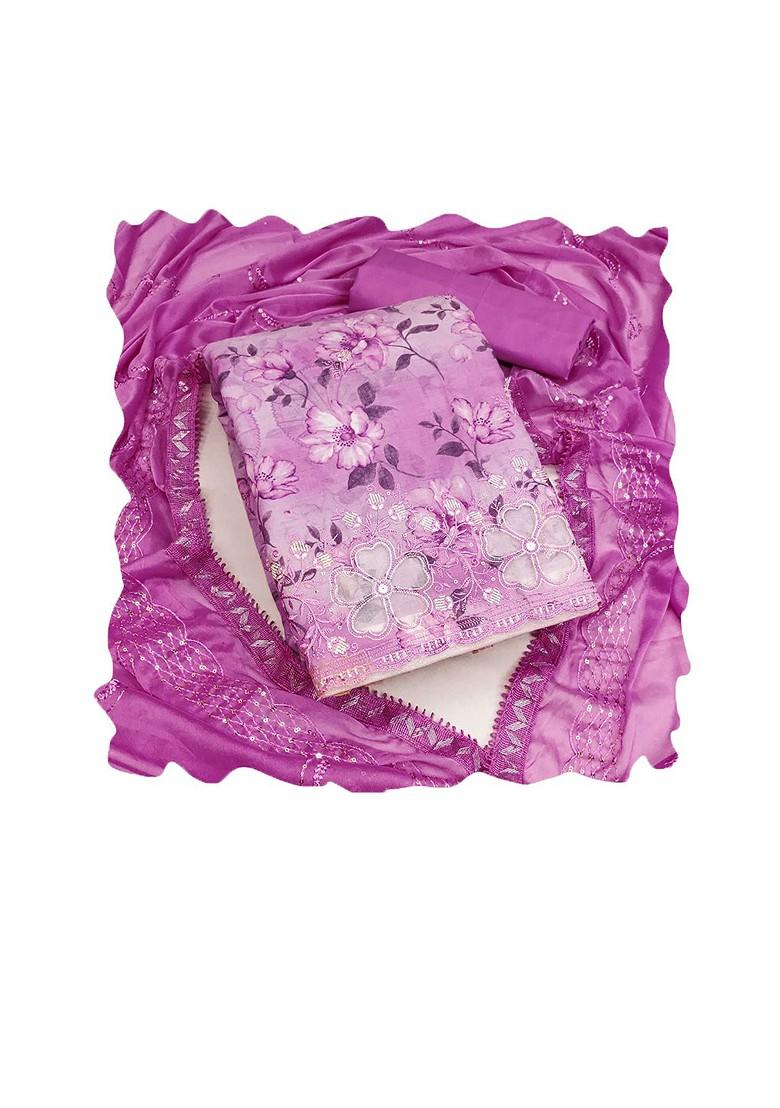 Lavender Embroidered Poly Blend Kurta Set - Indya