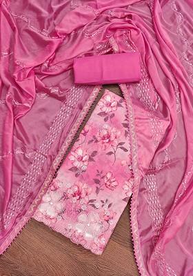 Pink Floral Print Poly Blend Kurta Set