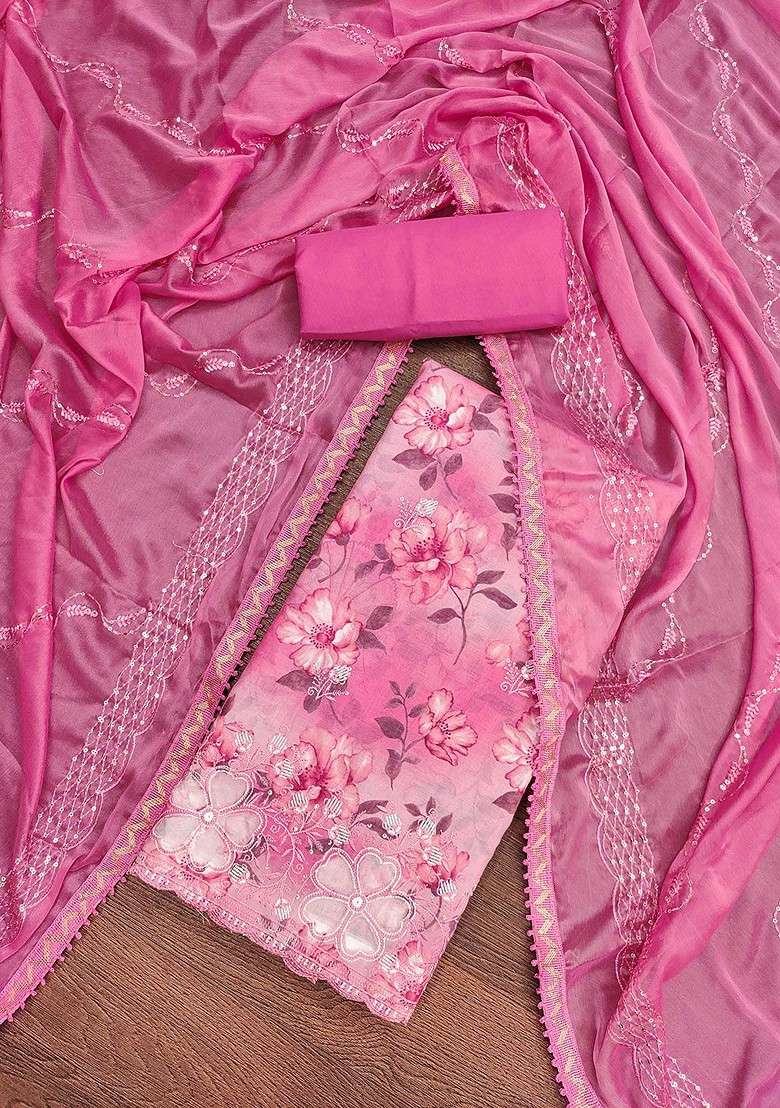 Pink Embroidered Poly Pakistani Suit Set - Indya