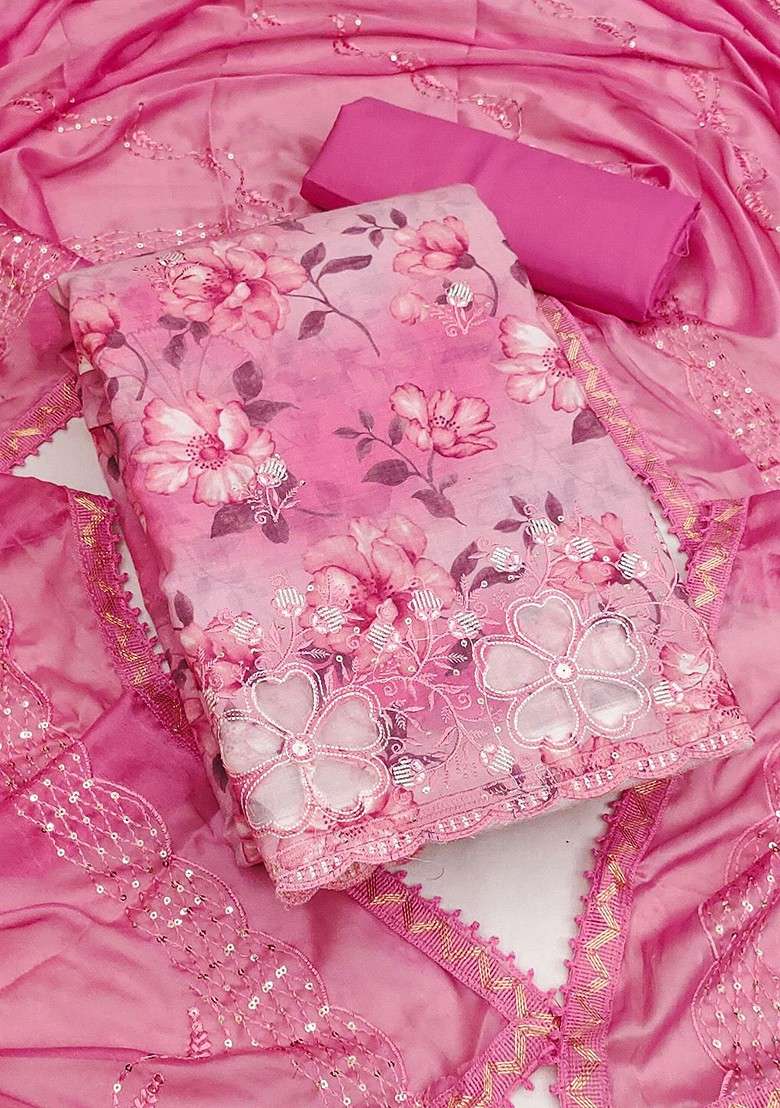 Pink Embroidered Poly Pakistani Suit Set - Indya