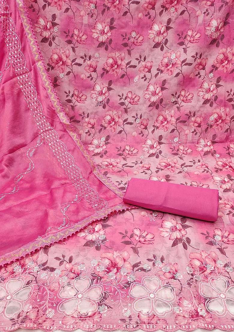 Pink Embroidered Poly Pakistani Suit Set - Indya