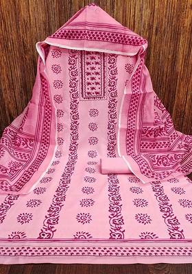 Pink Printed Poly Blend Kurta Set