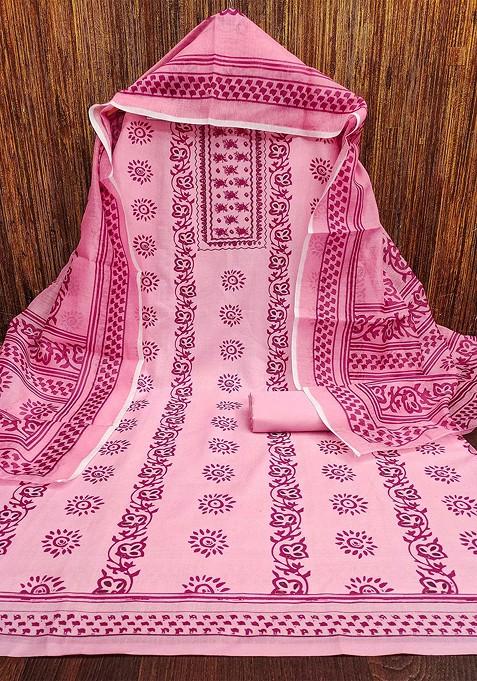 Pink Printed Poly Blend Kurta Set