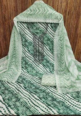 Sea Green Printed Poly Blend Kurta Set