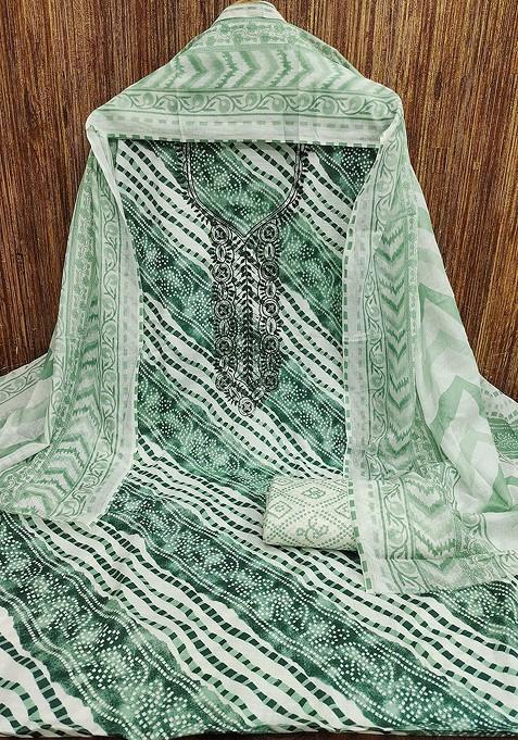 Sea Green Printed Poly Blend Kurta Set