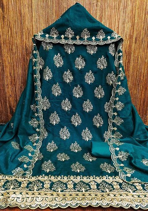 Teal Embroidered Blended Pakistani Suit Set